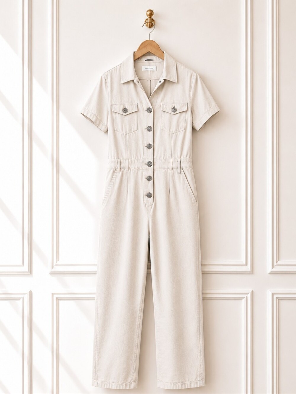 Celebrity Pink | Cream Utility Jumpsuit | Size Large | Neutral Cotton Blend - Picture 5 of 8